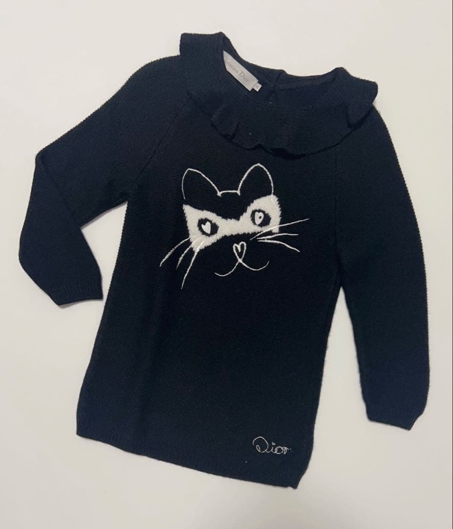 Christian Dior 猫刺繍 長袖ニット　サイズ4 Dior Mountain Sweater Black Cashmere Knit | DIOR