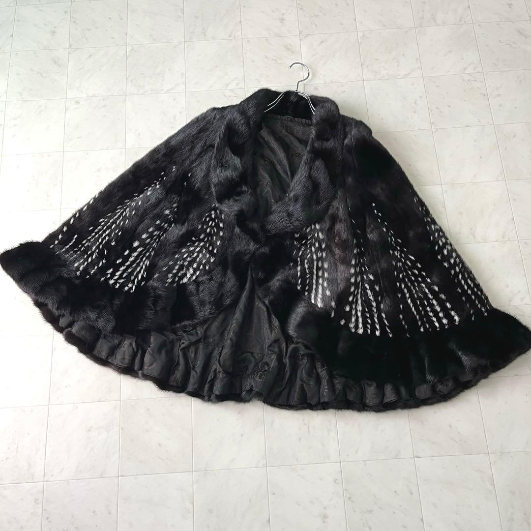 SAGA MINK  ポンチョ リバーシブル ブラックミンク 裏地総柄 SAGA MINK ROYAL ポンチョ リバーシブル ブラックミンク 裏地総柄