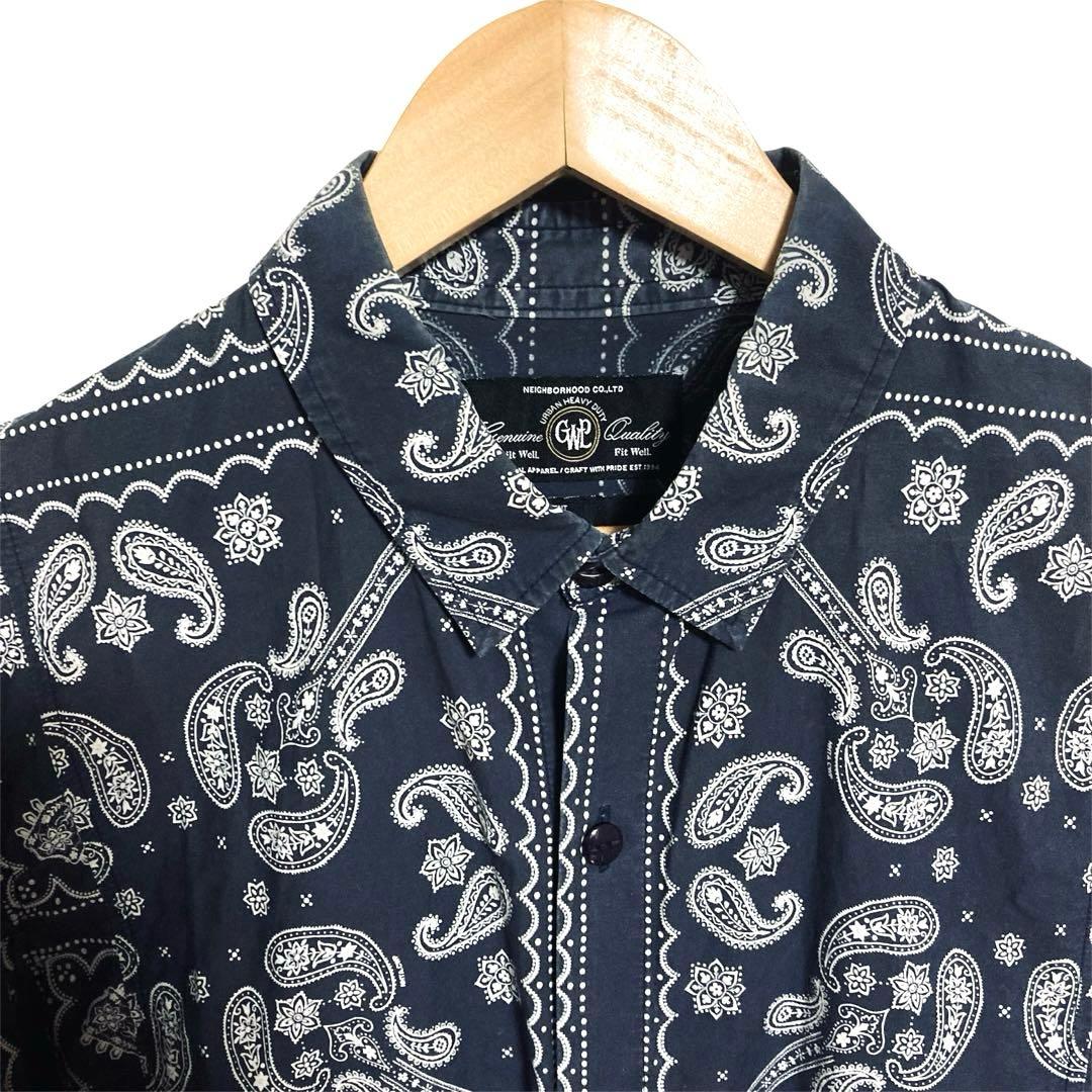 ネイバーフッド NEIGHBORHOOD バンダナ柄シャツ ペイズリー ネイビー