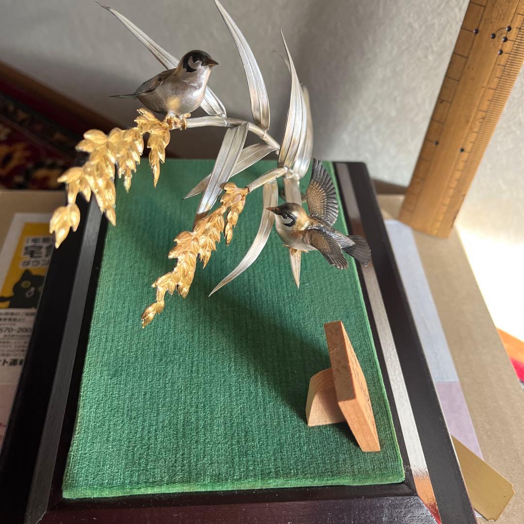 純銀製　稲穂　すずめ2羽
