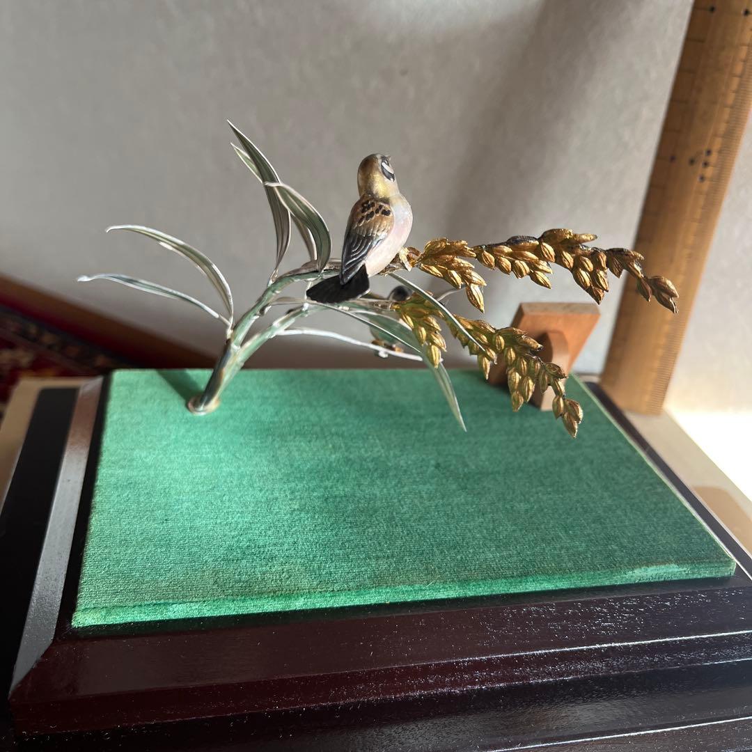 純銀製　稲穂　すずめ2羽