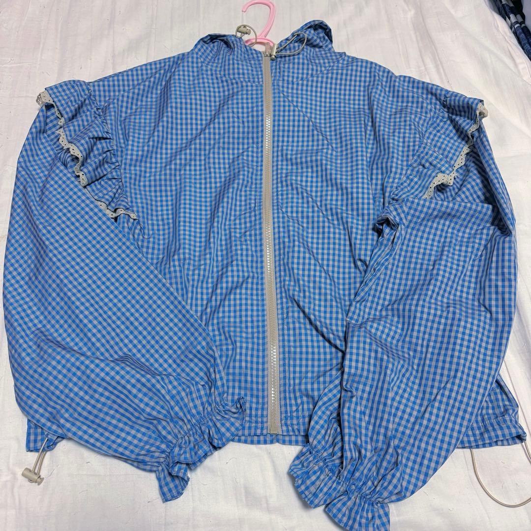 新品未使用】 POPPY フリルナイロンパーカーギンガムチェック あさぎー