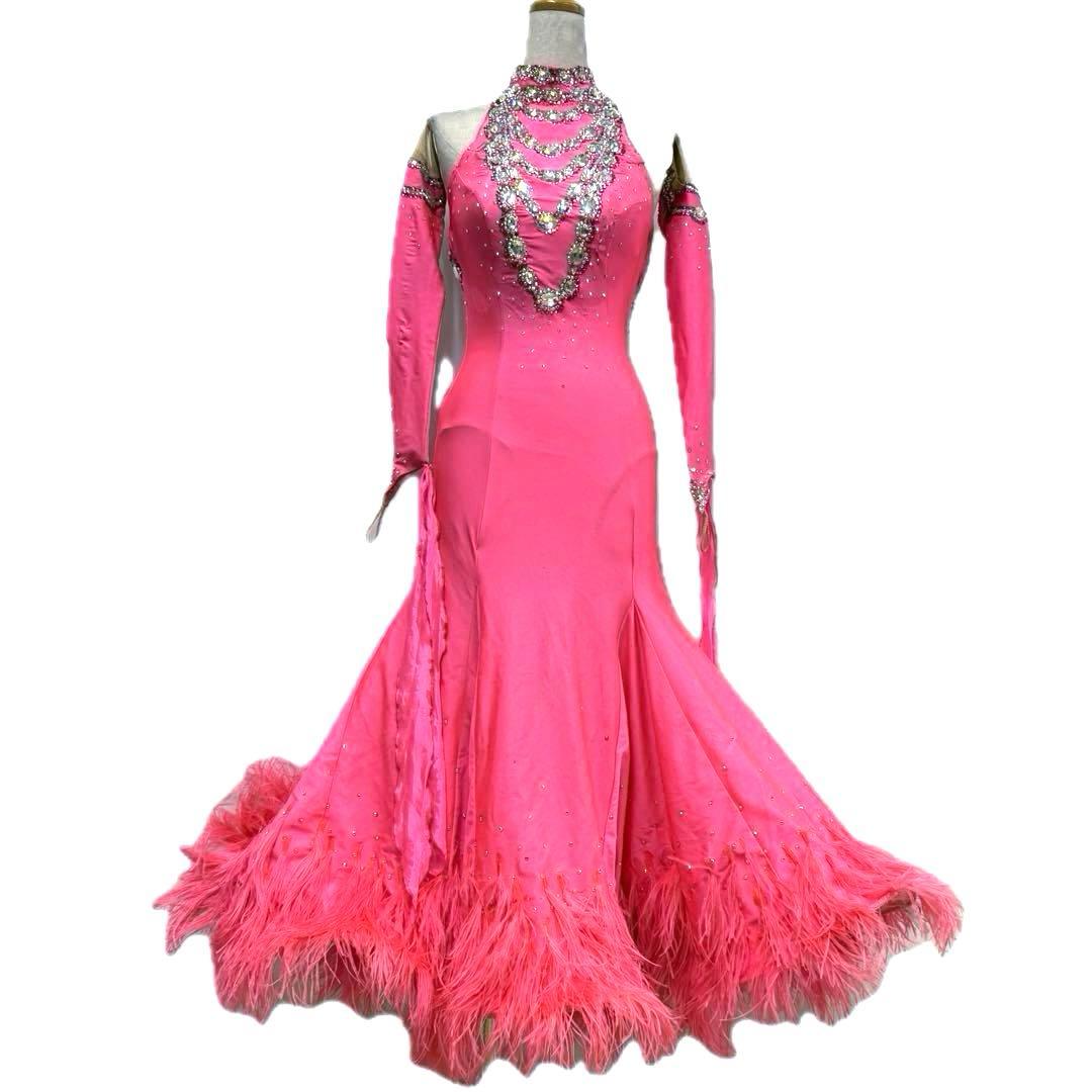 Y5697★SM★ピンク オーストリッチ スワロ スタンダードドレス☆社交ダンス Y5697☆SM☆ピンク オーストリッチ スワロ スタンダードドレス☆社交