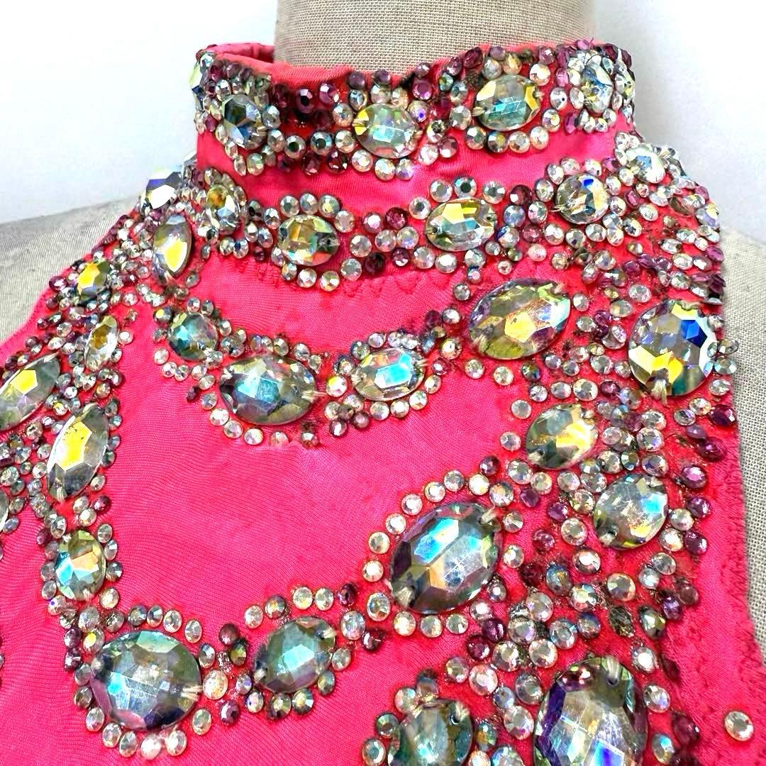 Y5697☆SM☆ピンク オーストリッチ スワロ スタンダードドレス☆社交