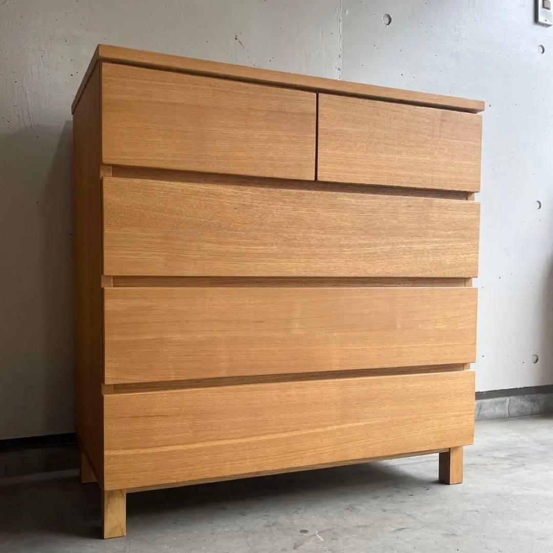 美品・廃盤希少★無印 木製チェスト・４段ワイド・タモ材 ナチュラル 無印良品】シンプルなデザインでナチュラルなインテリアに最適なタモ材