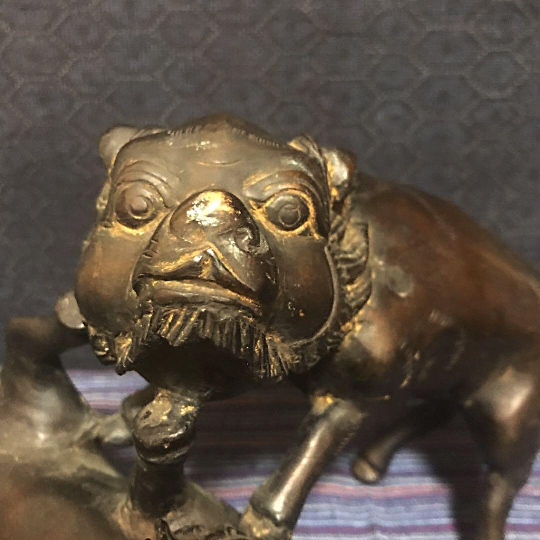 如雲作 精密 古銅「仔犬のたわむれ」