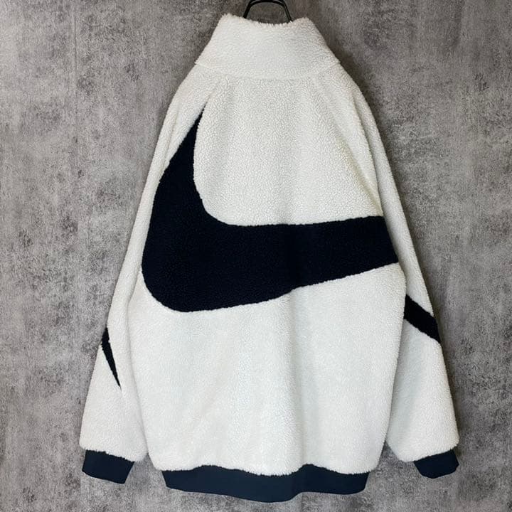 2XL ナイキ ボアジャケット リバーシブル ビッグスウォッシュ 白 黒