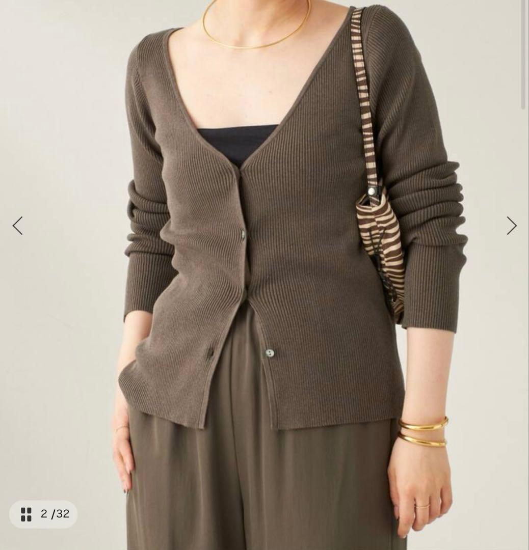 【あおい】silk/linen short カーディガン　Plage エステルコットンリネンダブルジャカード編みショートカーディガン