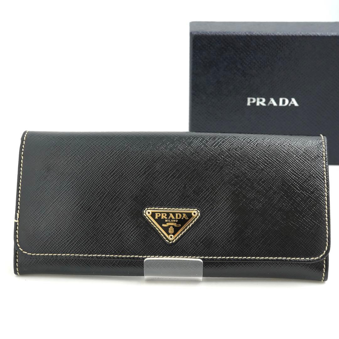 ✨新品未使用✨　PRADA 長財布　三角プレート　エナメル　サフィアーノ PRADA サフィアーノ 長財布 ブラック 三角プレート - メルカリ