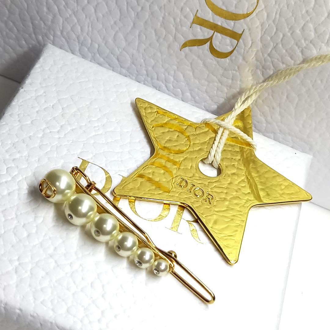 極美品 DIOR ディオール バレッタ ヘアクリップ ヘアピン パール ロゴ