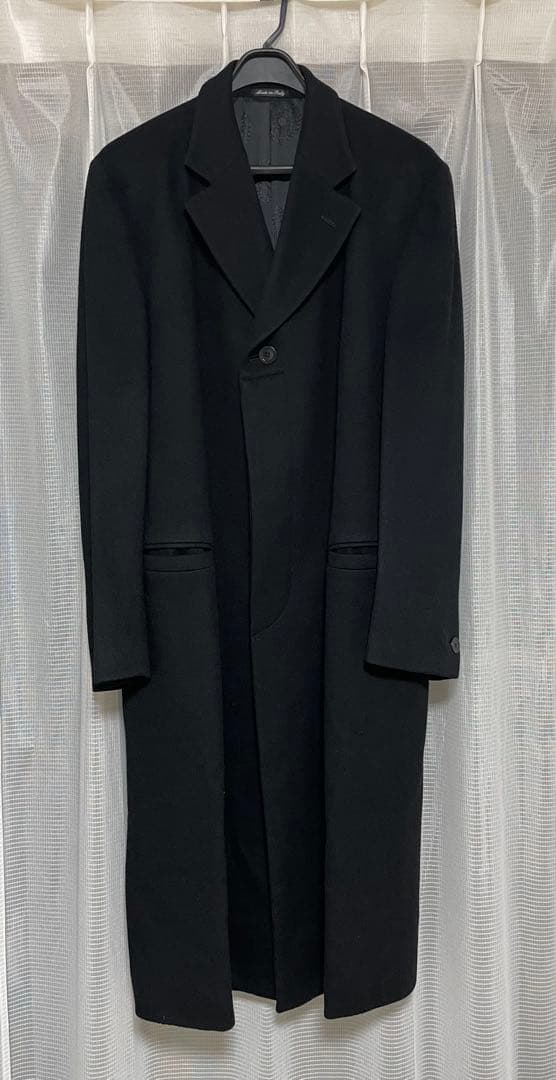 VERSACE CLASSIC チェスターコート 黒　Lサイズ～XLサイズ 中古・古着通販】GIANNI VERSACE (ジャンニ・ヴェルサーチ) 裏地ロゴ