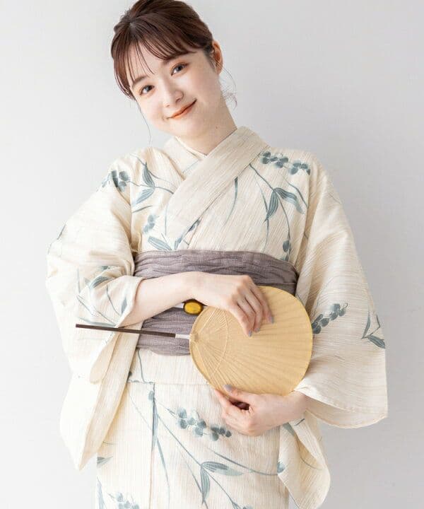 ゆかた館グレース 浴衣、帯、下駄、腰紐2本セット こだわり浴衣5点セット (浴衣/帯/下駄/腰紐/着付け冊子) 麻混 綿麻