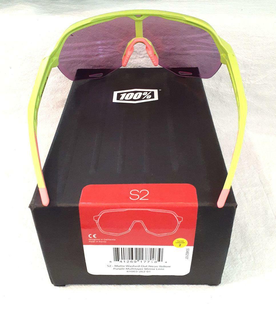 100% S2 ネオンイエロー / パープルレンズ ワンハンドレッド