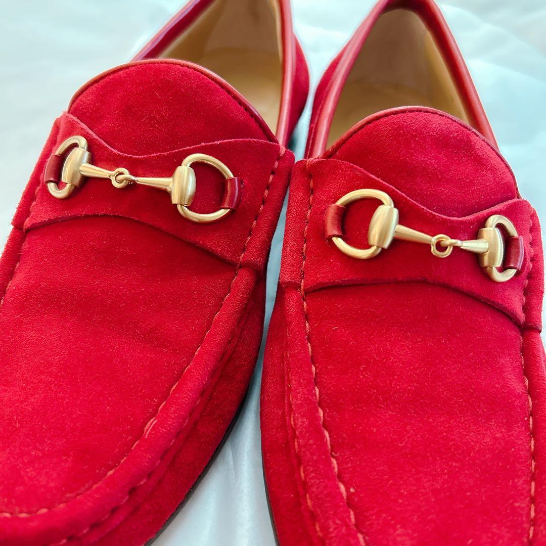 GUCCI グッチ ホースビット ビットローファー スエード 赤 - メルカリ