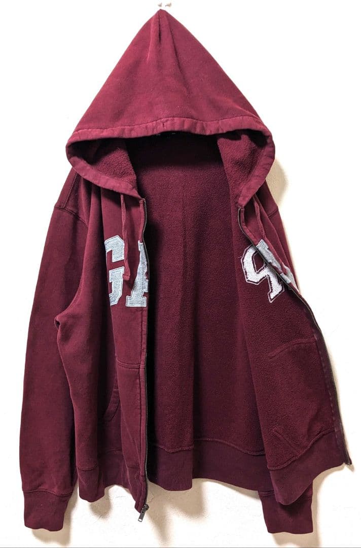 ギャップGAPロゴ刺繍 フルジップスウェットパーカーえんじワインレッド