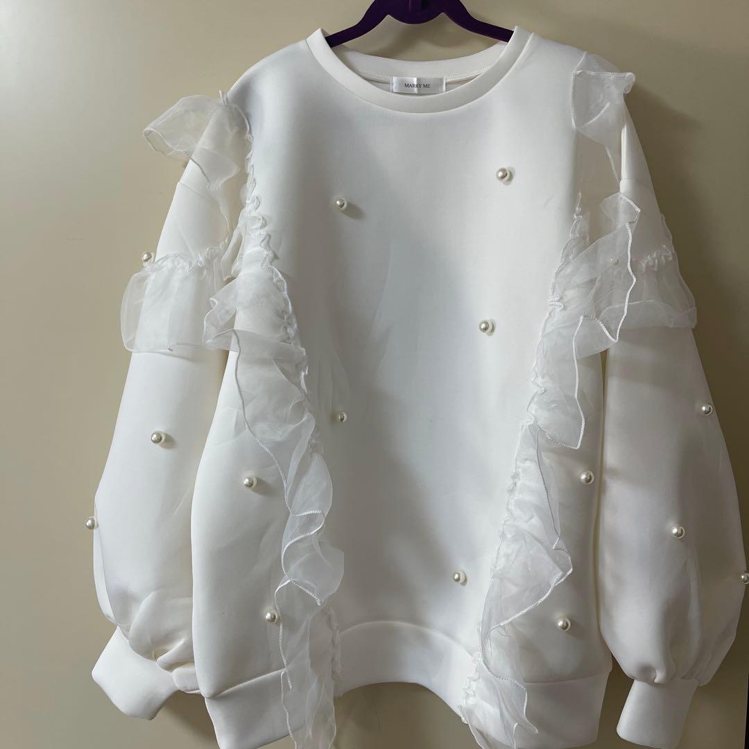 marryme marryme ホワイト パール フリル スウェット