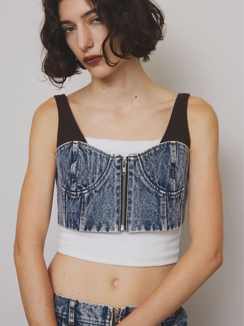 AMERI RIB MIX DENIM BUSTIER AND SKIRT - メルカリ