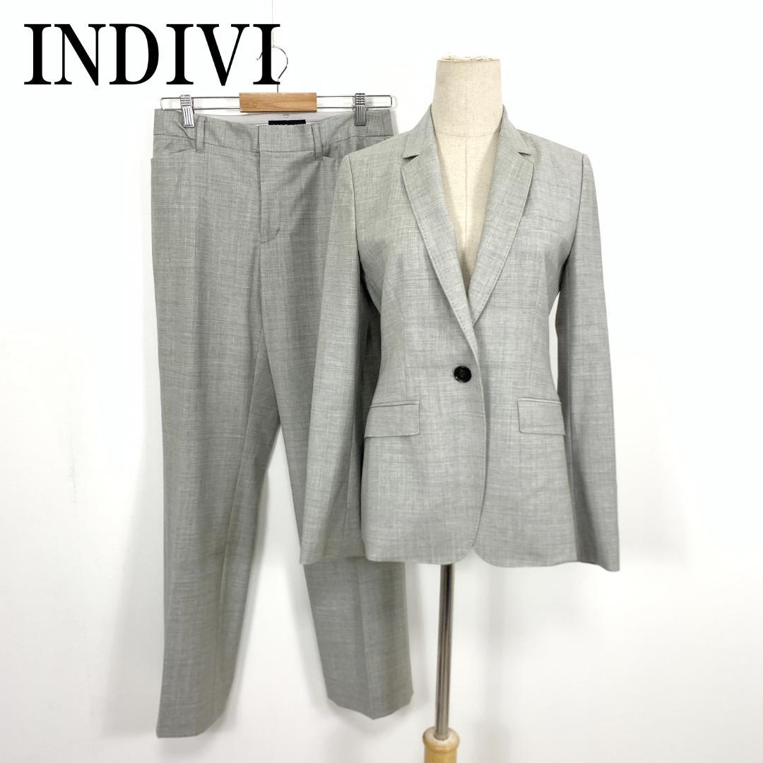 LA8287 新品タグ付 インディヴィ パンツスーツ グレー ウール 38 40 LA8287 新品タグ付 インディヴィ パンツスーツ グレー ウール 38 40