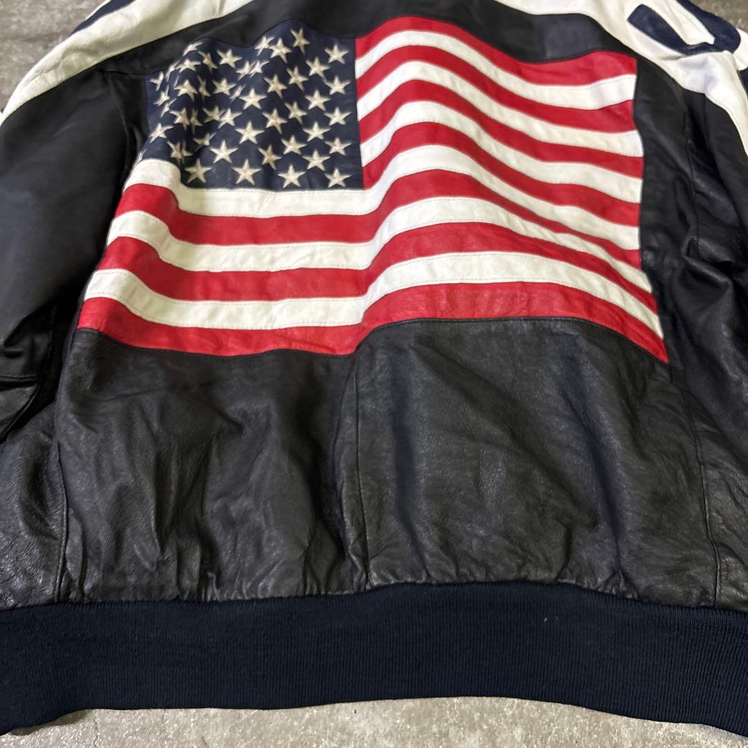 90s USA星条旗 レザージャケット XL 本革 Y2K HIPHOP - メルカリ