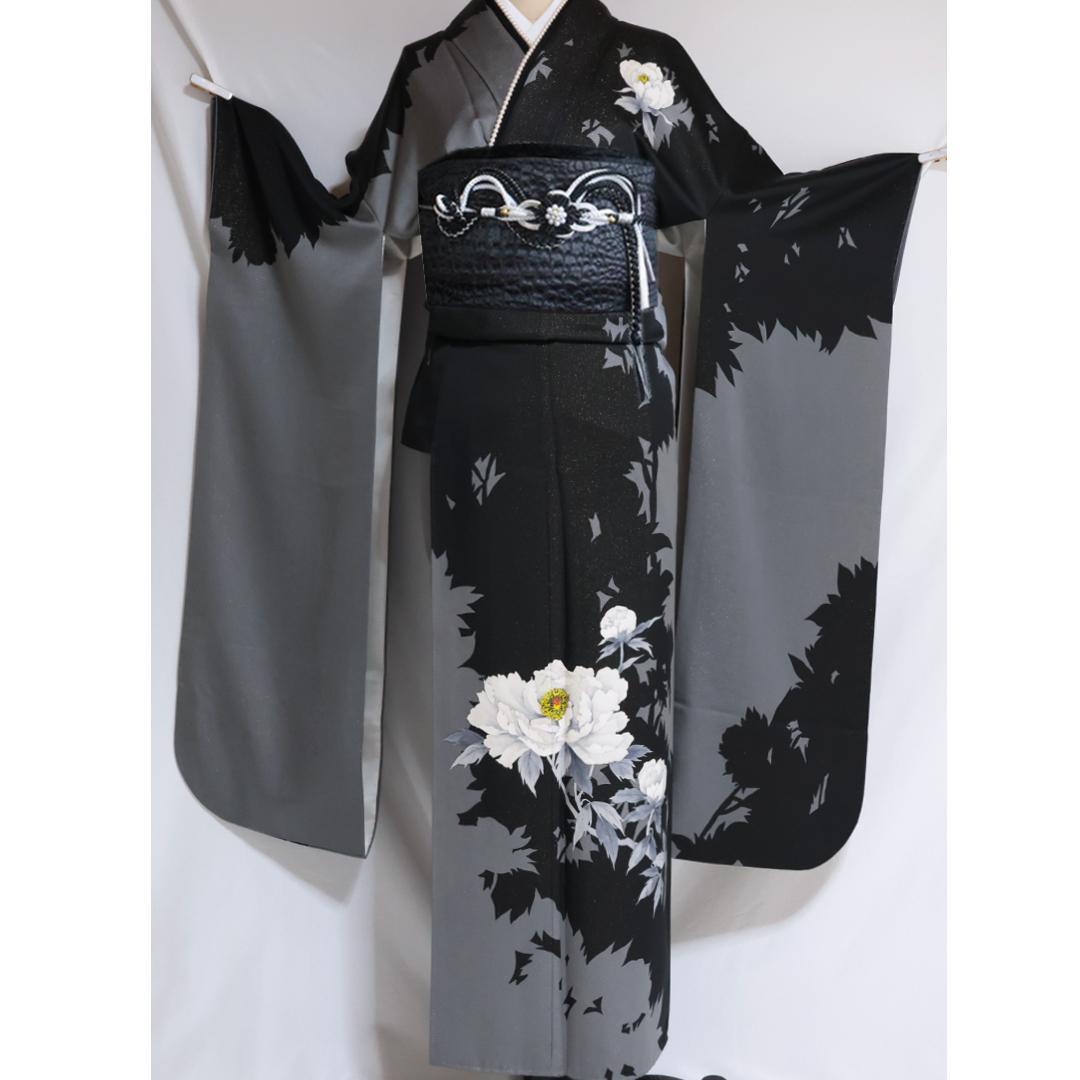 モノトーン系黒グレー■振袖6点セット156.5cm帯新品フルセット成人式GT25 玉城ティナ×紅一点 KI561 #白 #灰色 #white #gray 振袖 | 名古屋・岐阜