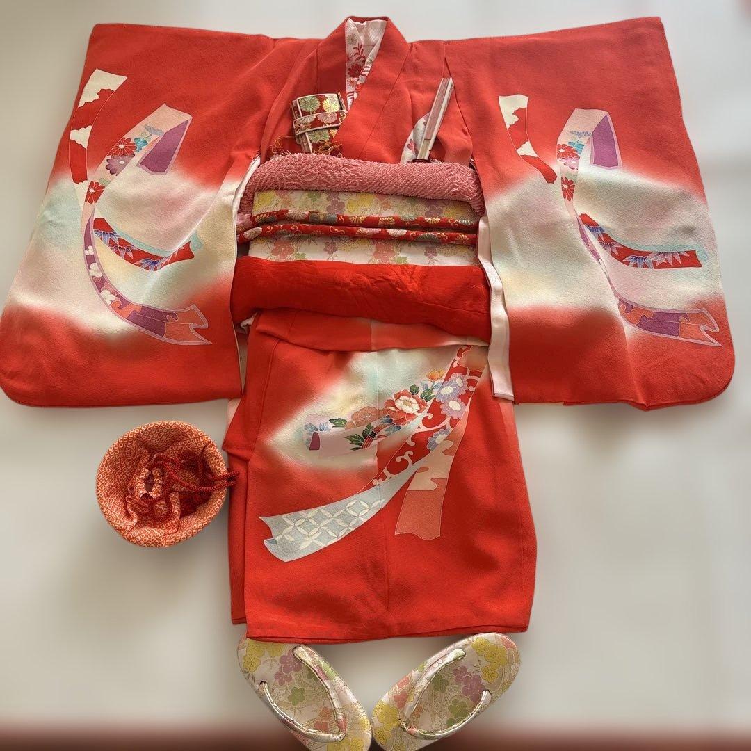七五三　正絹　三歳着物十点セットおまけ付き 七五三 3歳 着物セット “紅一点” ブランド 正絹 被布コートセット