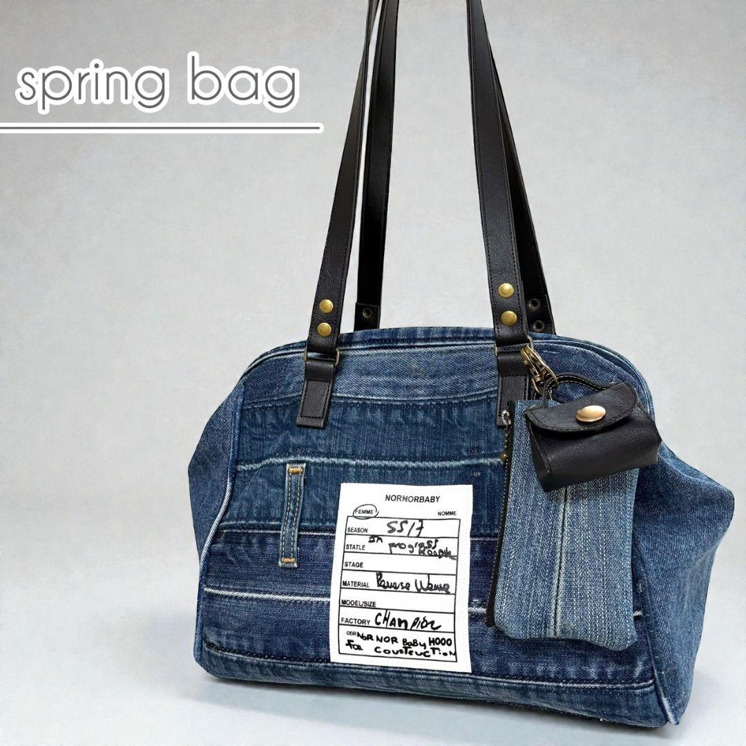spring bag／バネ口／チャーム付／デニムリメイク デニムにぴったり✨ さくらんぼ＆個性チャームで遊び心プラス