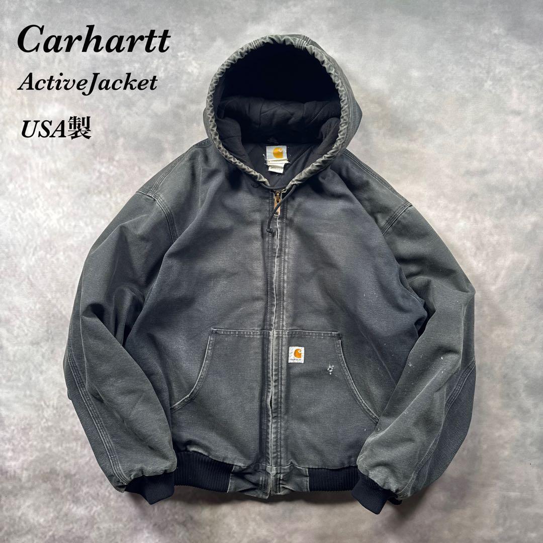 Carhartt古着USA製vintageアクティブジャケット黒フェードS58 古着 80s USA製 Carhartt 裏地 メッシュ フェード ブラック ダック