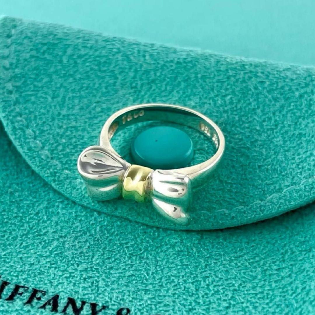 ティファニー 8号 ボウ リボン コンビ リング 925 750 WS5fe 極美品 ティファニーリボンリング 指輪 925 750 コンビ｜Yahoo!フリマ