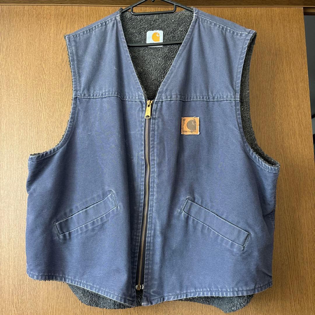 古着 カーハート Carhartt ダックベスト メンズXXL相当 ネイビー 古着 カーハート Carhartt フード付き ダックベスト メンズXL相当