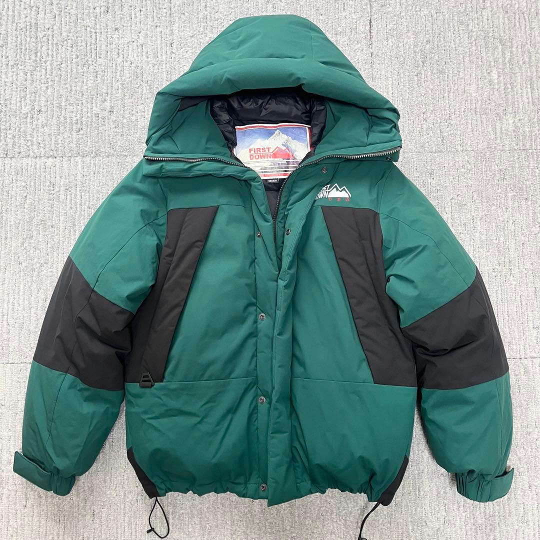 極美品】FIRST DOWN 別注パネルショートダウン 緑×黒 Mサイズ - メルカリ