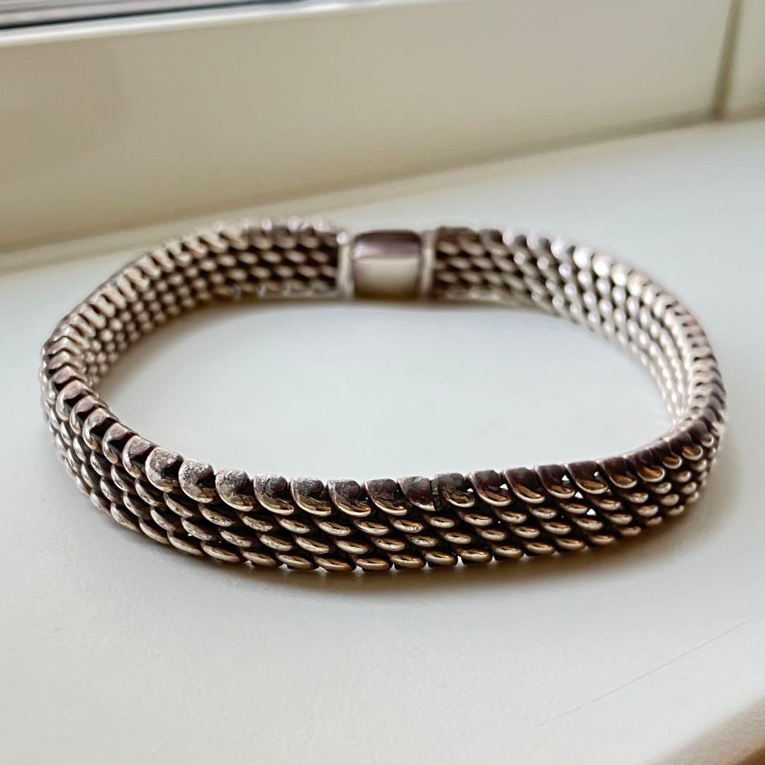 シルバー925 メッシュブレスレット ヴィンテージ シルバー925 メンズブレスレット チェーンブレスレット 編み込み