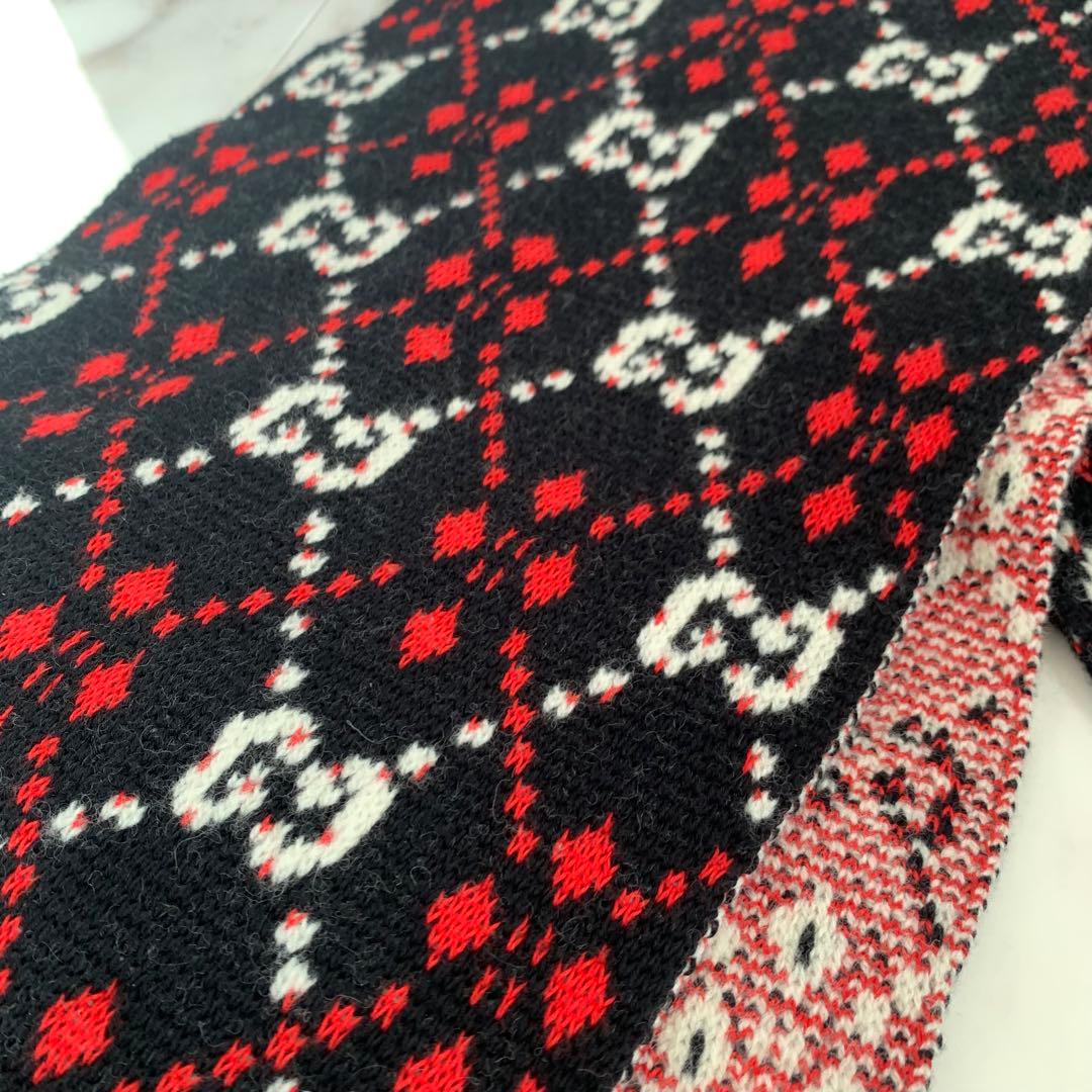 GUCCI ニット マフラー 25x180cm 幾何学模様 グッチ