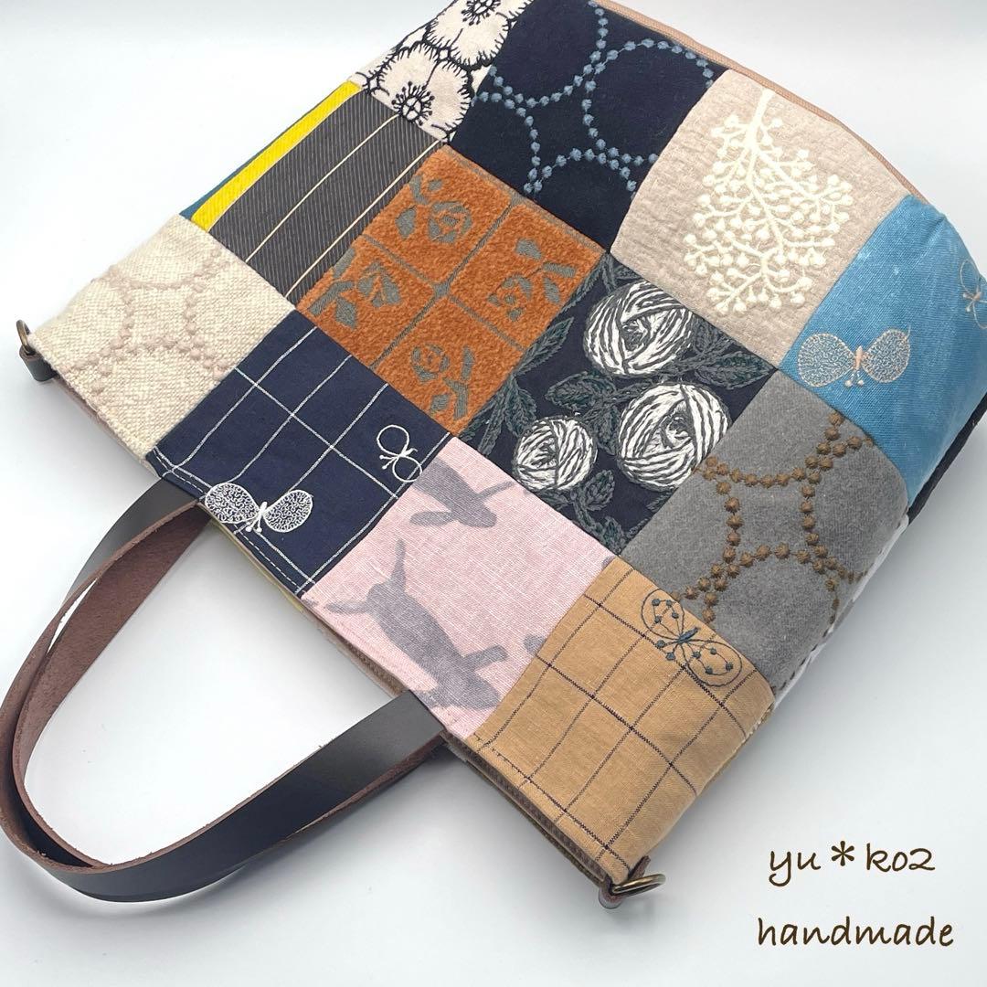 ㊸ミナペルホネン*パッチワーク トートバッグ ハンドメイド ミナペルホネン パッチワーク トートバッグ トートバッグ ユーカリ