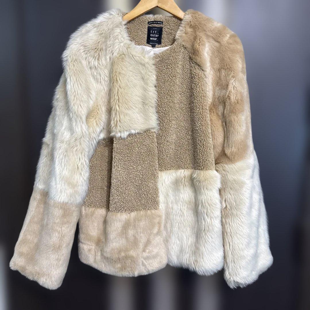ZARA パッチワークファーコート ブルゾン ジャケット ベージュ系