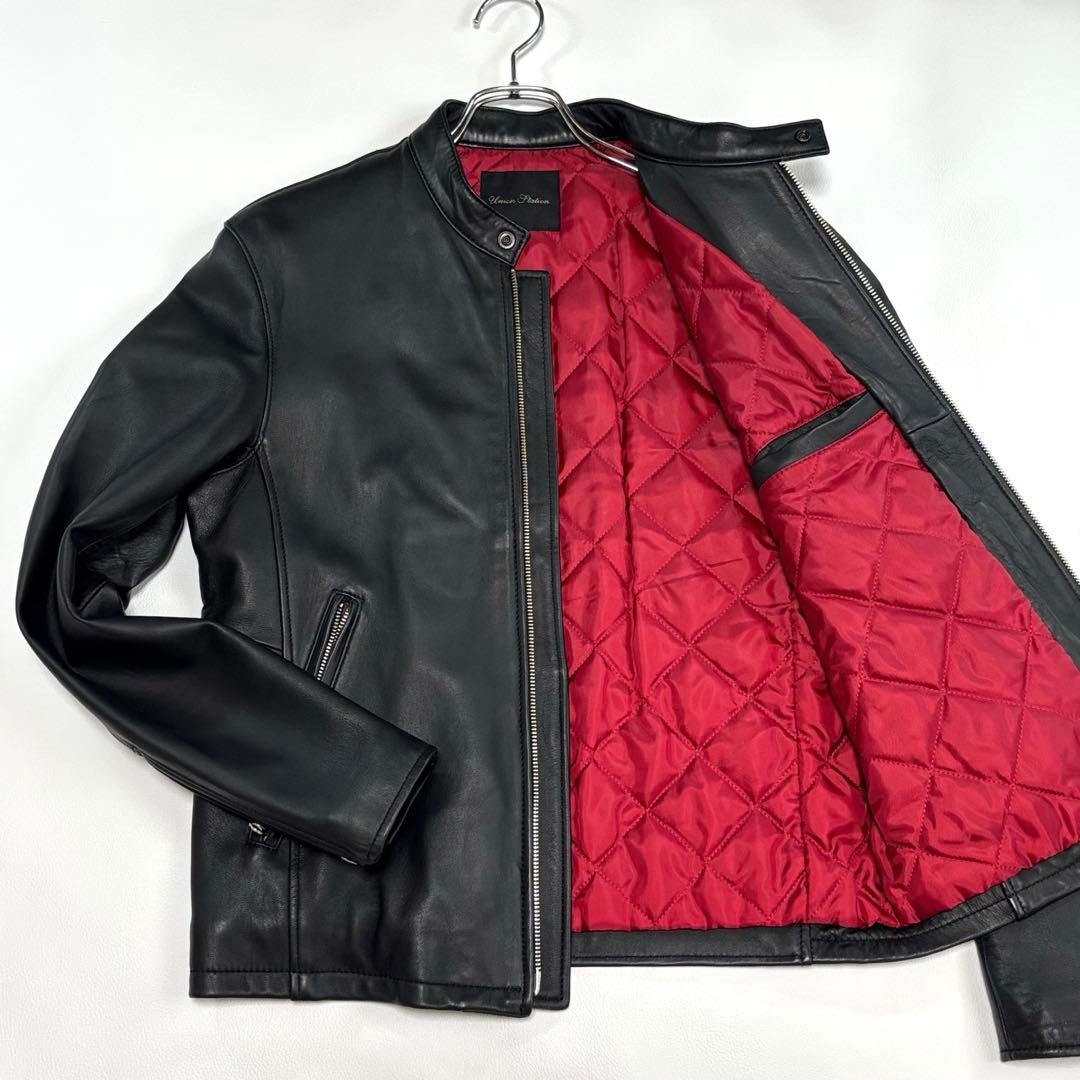 メンズビギ[赤と黒のコントラスト 羊革]ライダースジャケット M キルティング ライダースジャケット メンズ 本革 レザー レッド 赤 モード系 送料