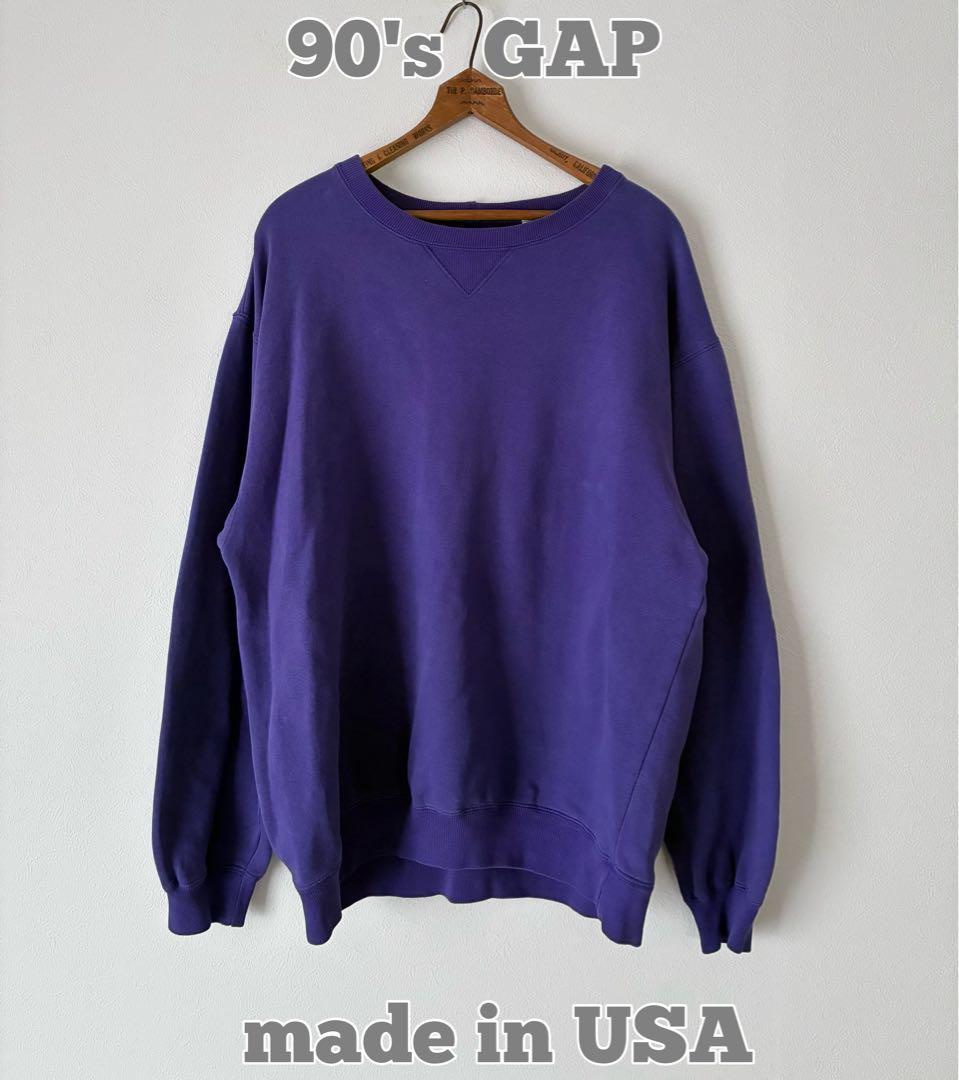 90's GAP オールドギャップ スウェット 無地 前V 紫 USA製 - メルカリ