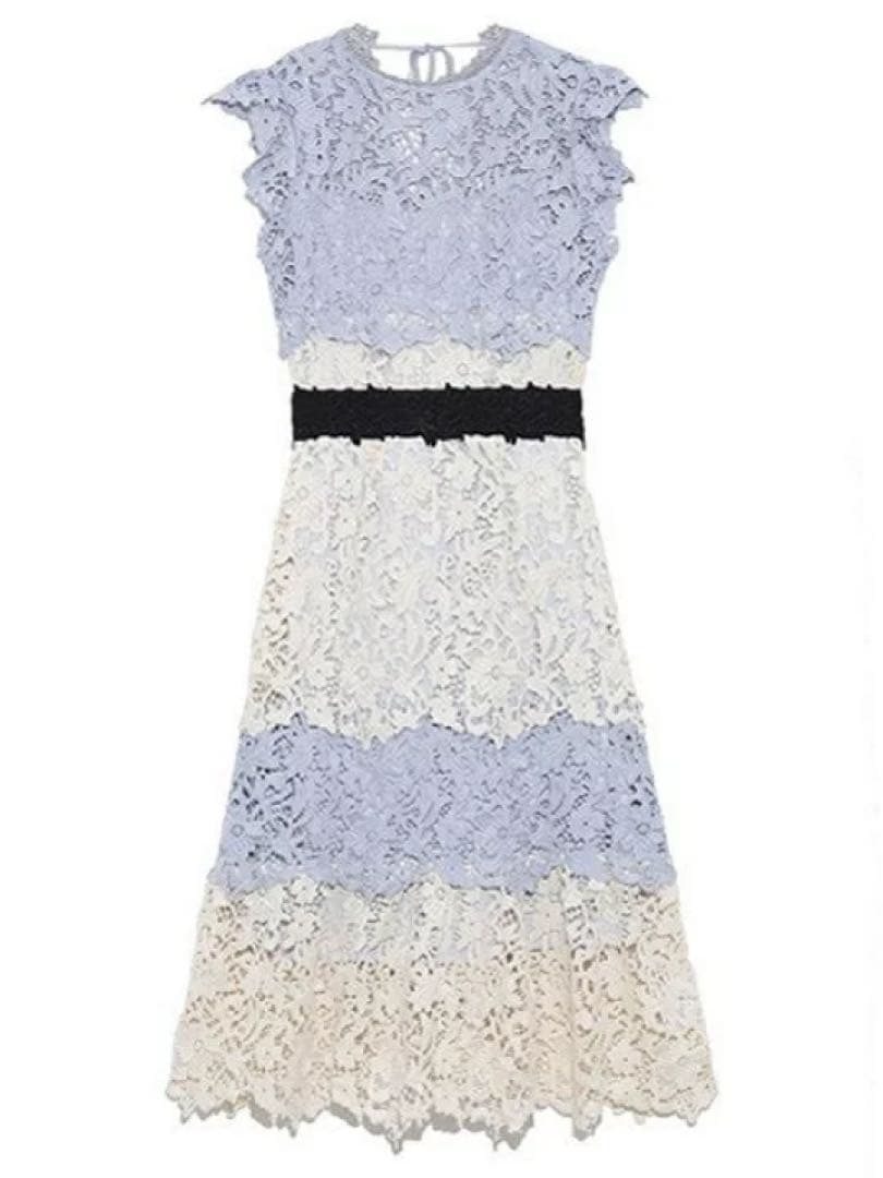 カラーブロッキングレースOP SNIDEL スナイデル ワンピース ブルー