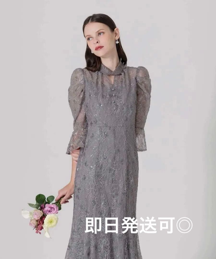 LEJA スパンコール花柄刺繍ソフトパフスリーブマーメイドラインドレスワンピース Leja（レジャ）の「【LEJA】スパンコール花柄刺繍ソフトパフスリーブ