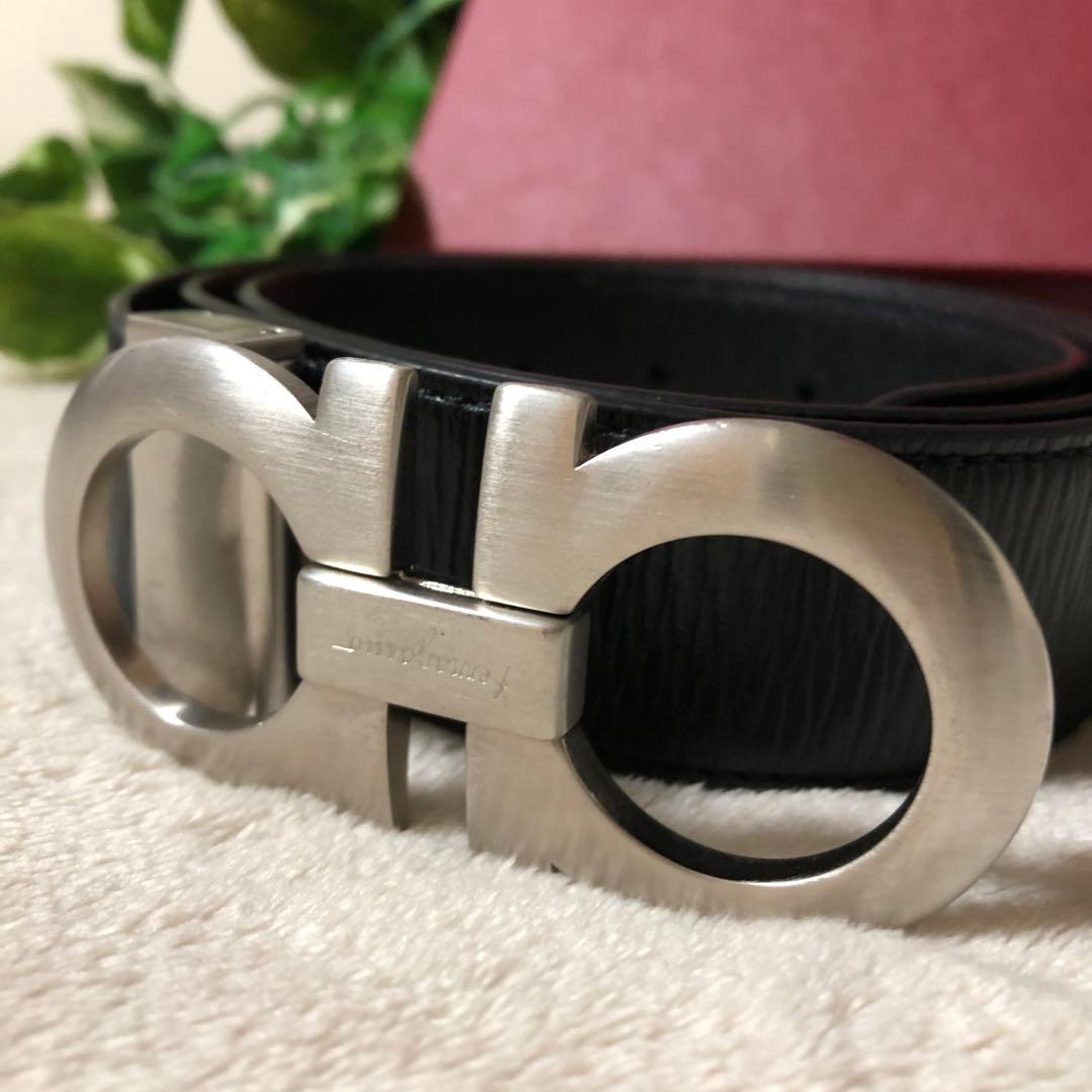 極美品　サルヴァトーレフェラガモ　ダブルガンチーニ　ベルト　黒　ブラック　箱付 FERRAGAMO（フェラガモ） ベルト レザーベルト メンズ ガンチーニ