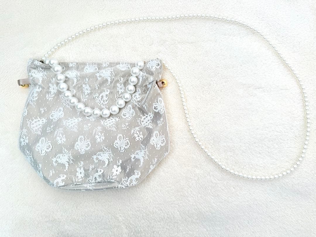 美品 FEIRER フェイラー ハイジ柄 レース巾着 ホワイトベージュ バッグ