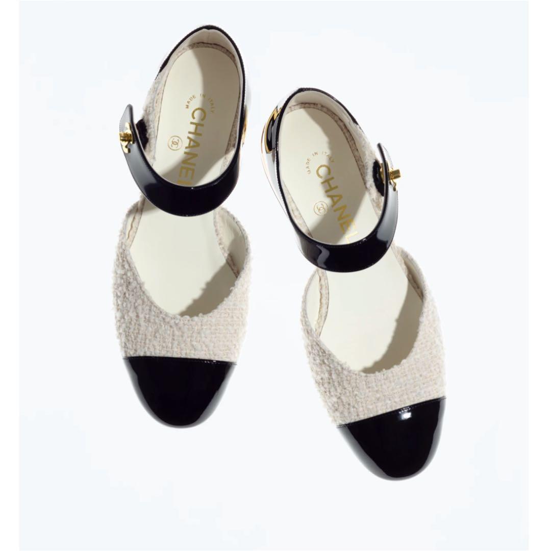 シャネル　ツイードバレリーナ　美品36ハーフ シャネルツイードバレリーナ美品36ハーフ