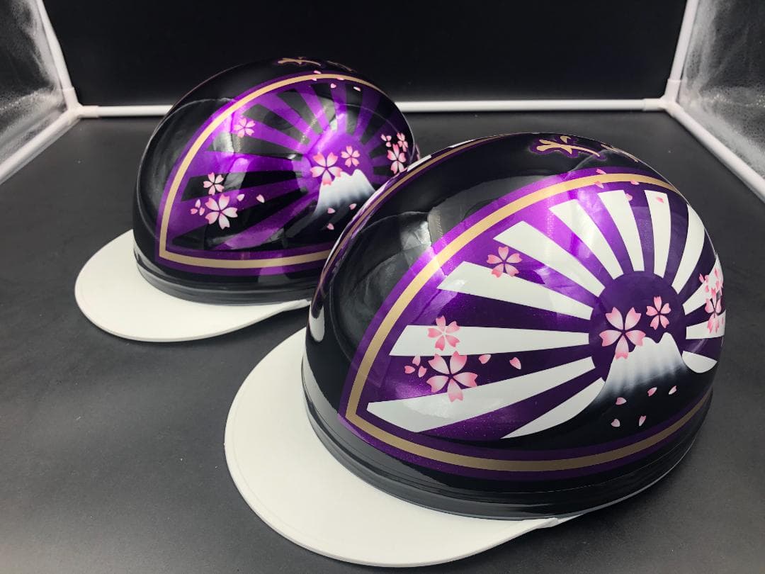 コルク半　カスタム　富士日章　三つボタン　ブラックホワイトパープルラメ　桜セット コルク半 カスタム 富士日章 3つボタン ピンクラップラメ 桜 送料無料