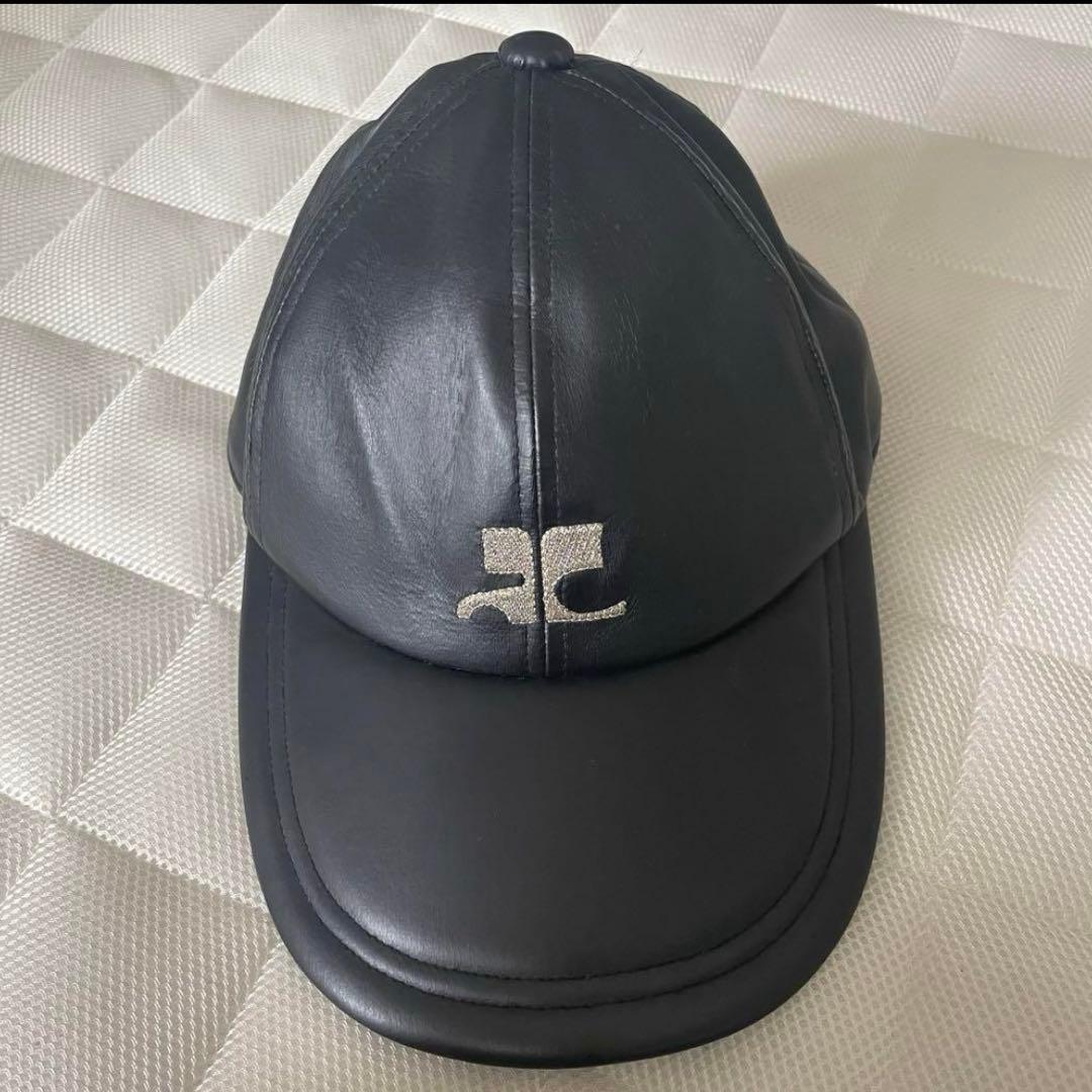 Courreges クレージュ 黒 刺繍ラメロゴキャップ