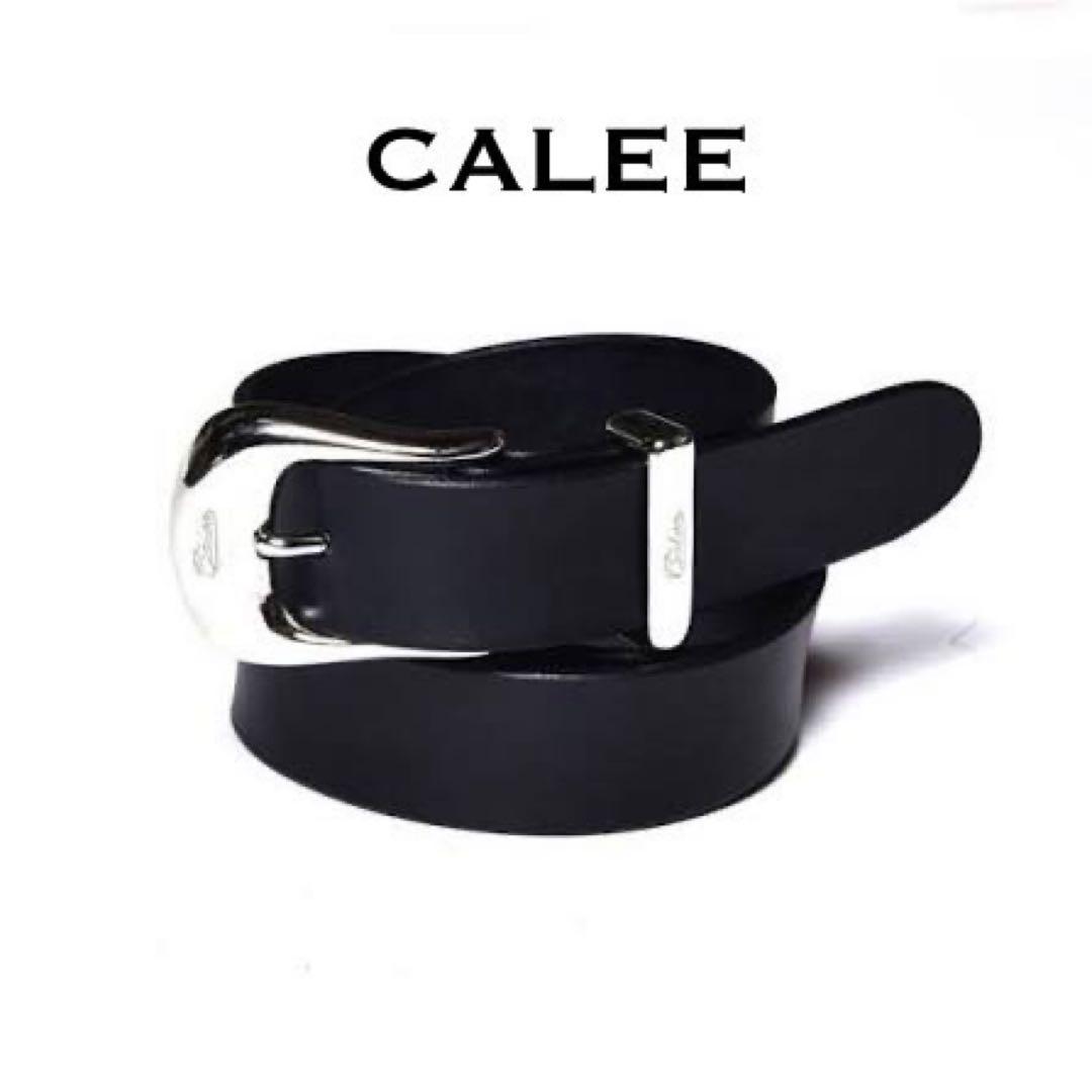 CALEE キャリー　レザーベルト　プレーンベルト　ブラックレザー　シルバー CALEE - LEATHER PLANE BELT (BLACK) / レザー プレーン ベルト | LOOPHOLE
