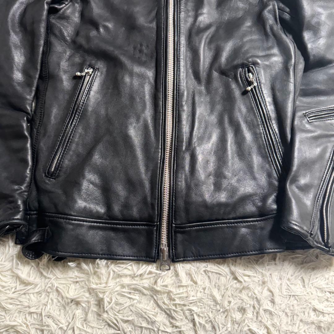 ナノユニバース シングルライダース ラムレザー 黒 赤 キルティング