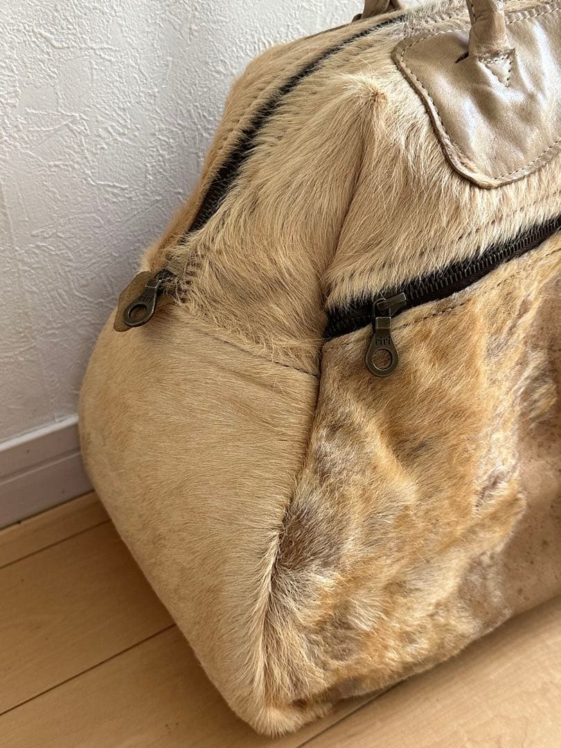 Jas-M.B. ハラコ/レザー ボストンバッグ