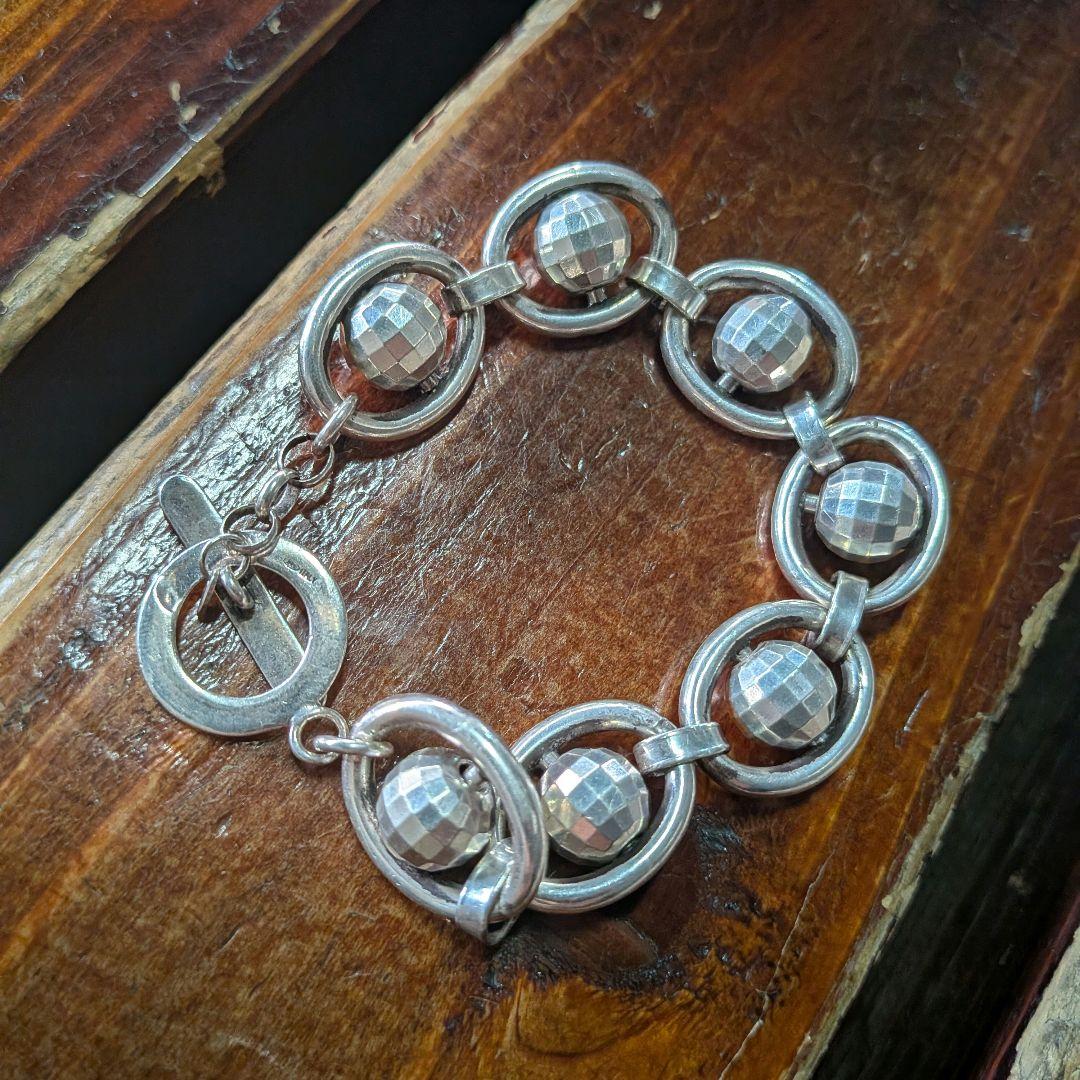 ユーロヴィンテージ シルバー 925 ミラーボール ブレスレット ディスコボール シルバー925 数珠ブレスレット 六字真言 シルバーブレスレット