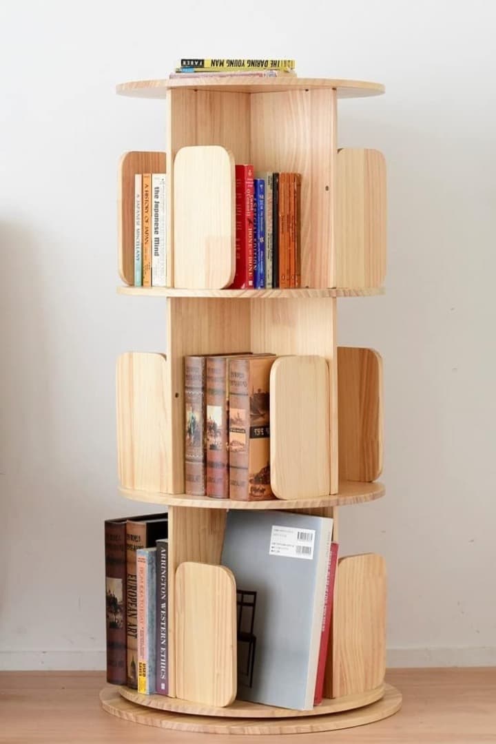 山善 YAMAZEN 回転式本棚 TKR-3(NA) 回転式本棚 木製 3段 直径50 高さ100cm TKR-3 山善 | 山善ビズコム