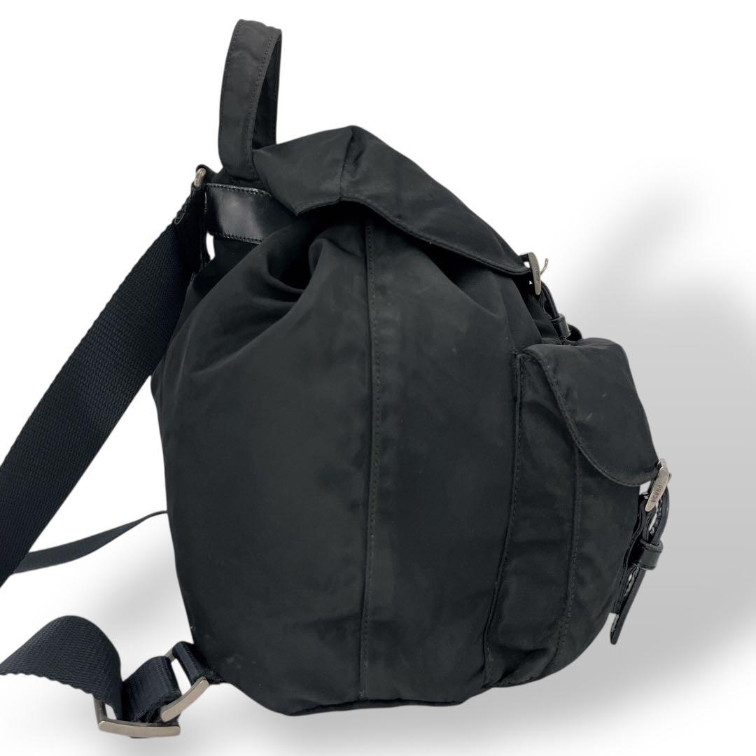 鑑定書付 プラダ ミニリュック 巾着 三角ロゴ バックパック ブラック