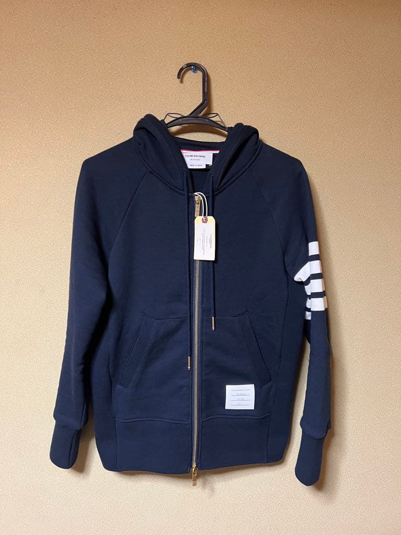 【超美品】THOM BROWNE ネイビー パーカー　サイズ1 Cotton Ottoman 4 Bar Zip Hoodie | Thom Browne